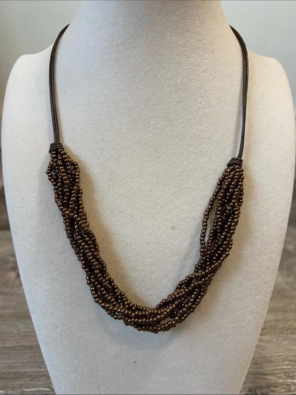 Braided Beaded Necklace in Brown